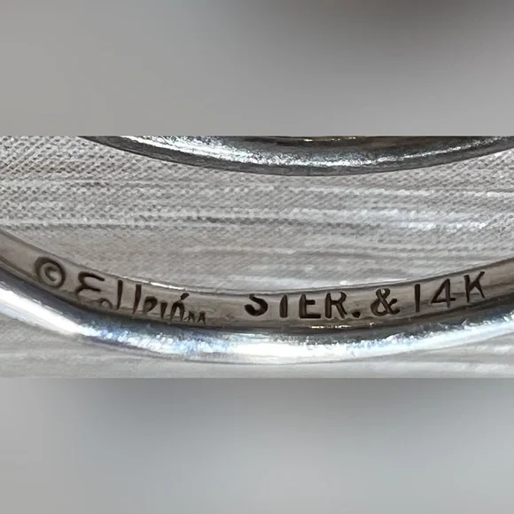 Vintage Designer Ed Levin Sterling Silver & Gold Signature Ring, Size 6 - Picture 8 of 13